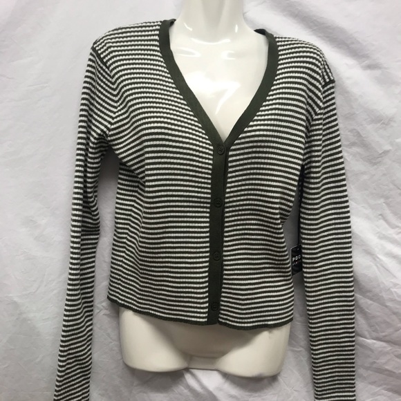 Poof! Sweaters - Cardigan Striped Button up Sweater